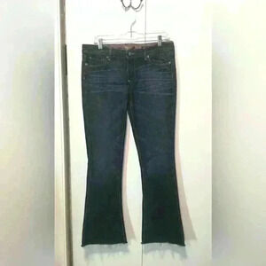 Paige Lou Lou Premium Denim Raw Hem Low Rise Dark Wash Flare size 30